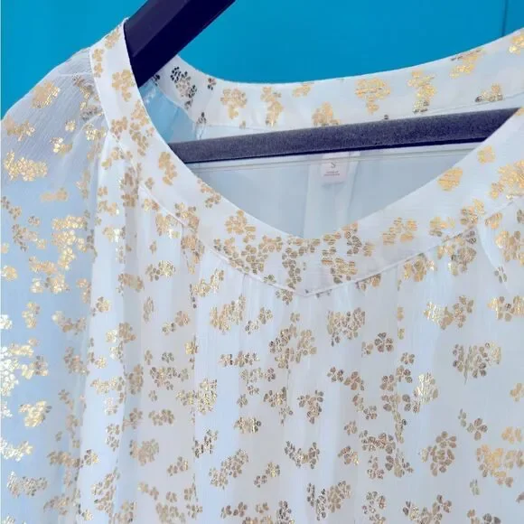 LC Lauren Conrad Elegant Gold and White long sleeve Women's Top - Picture 15 of 16